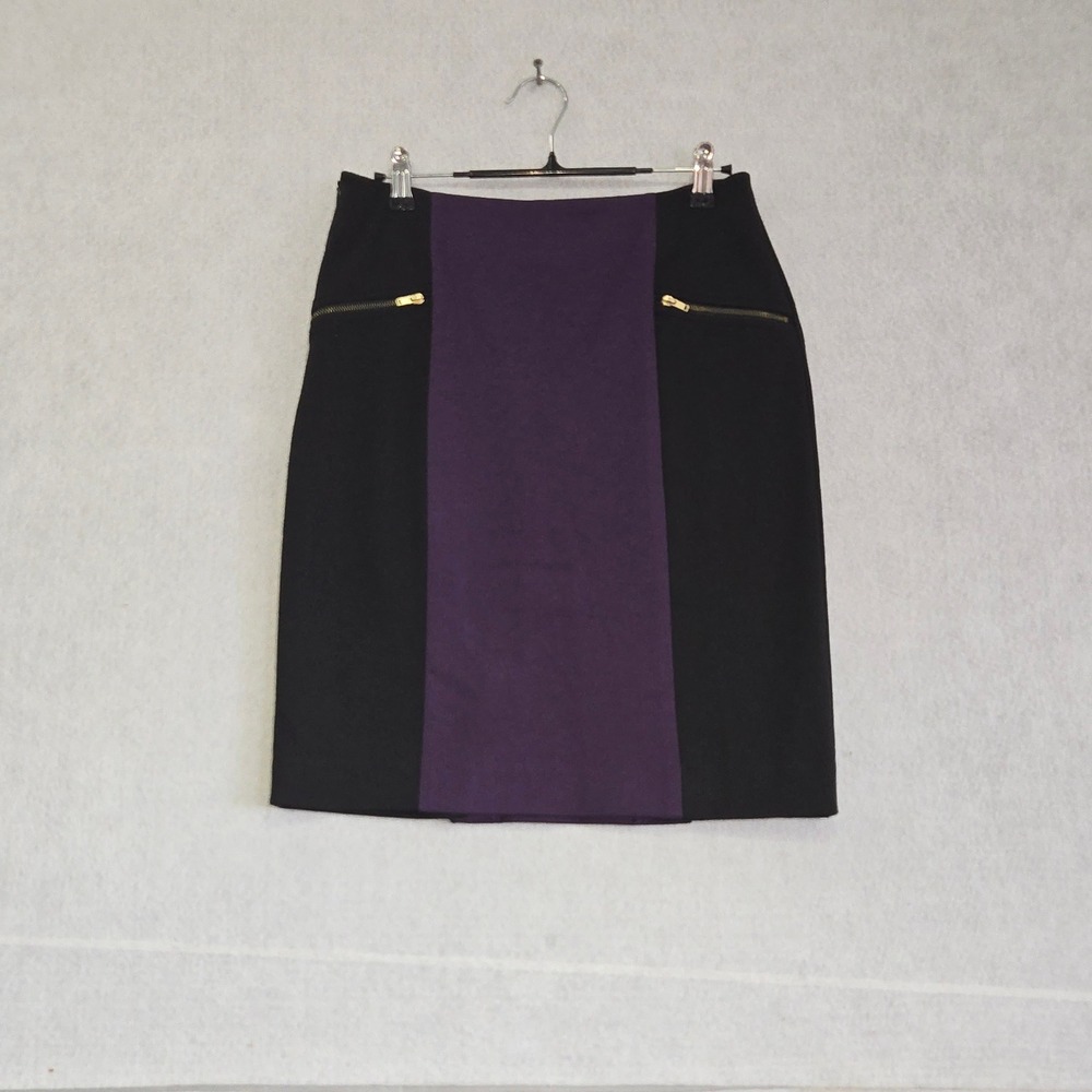 Cynthia Rowley Womens Size 6 Black Purple Colorblock Pencil Skirt Gold Zipper